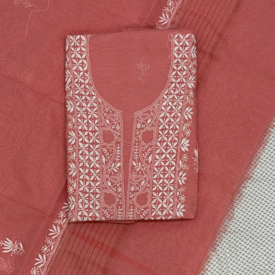 Mul Chanderi Hand-Embroidered 2-Piece Unstitched Suit Set