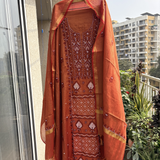 Golden Zari Tissue Hand-Embroidered 2-Piece Unstitched Suit Set