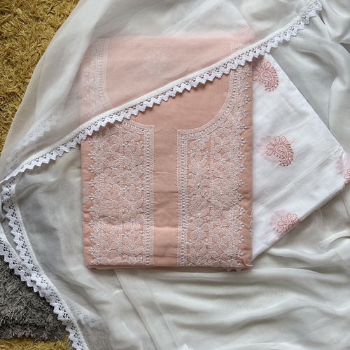 Pure Cotton Hand-Embroidered 3-Piece Unstitched Suit Set