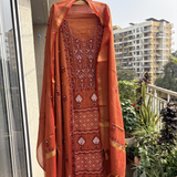 Golden Zari Tissue Hand-Embroidered 2-Piece Unstitched Suit Set