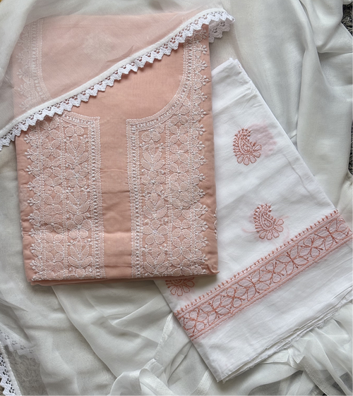 Pure Cotton Hand-Embroidered 3-Piece Unstitched Suit Set