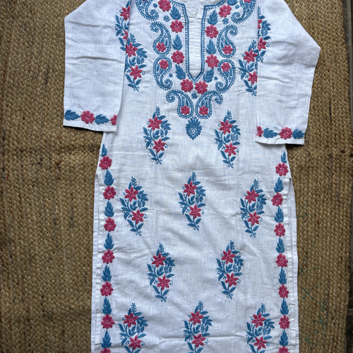 Women's Linen Floral Embroidered Cotton Kurtis