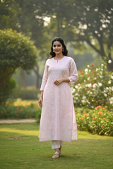 Cotton Hand-Embroidered Kurti with Mukeish Work