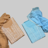 Pure Cotton Tone-on-Tone Hand-Embroidered 3-Piece Unstitched Suit Set