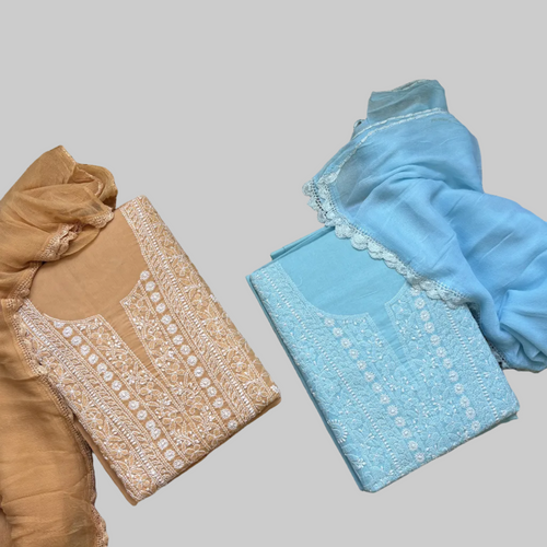 Pure Cotton Tone-on-Tone Hand-Embroidered 3-Piece Unstitched Suit Set