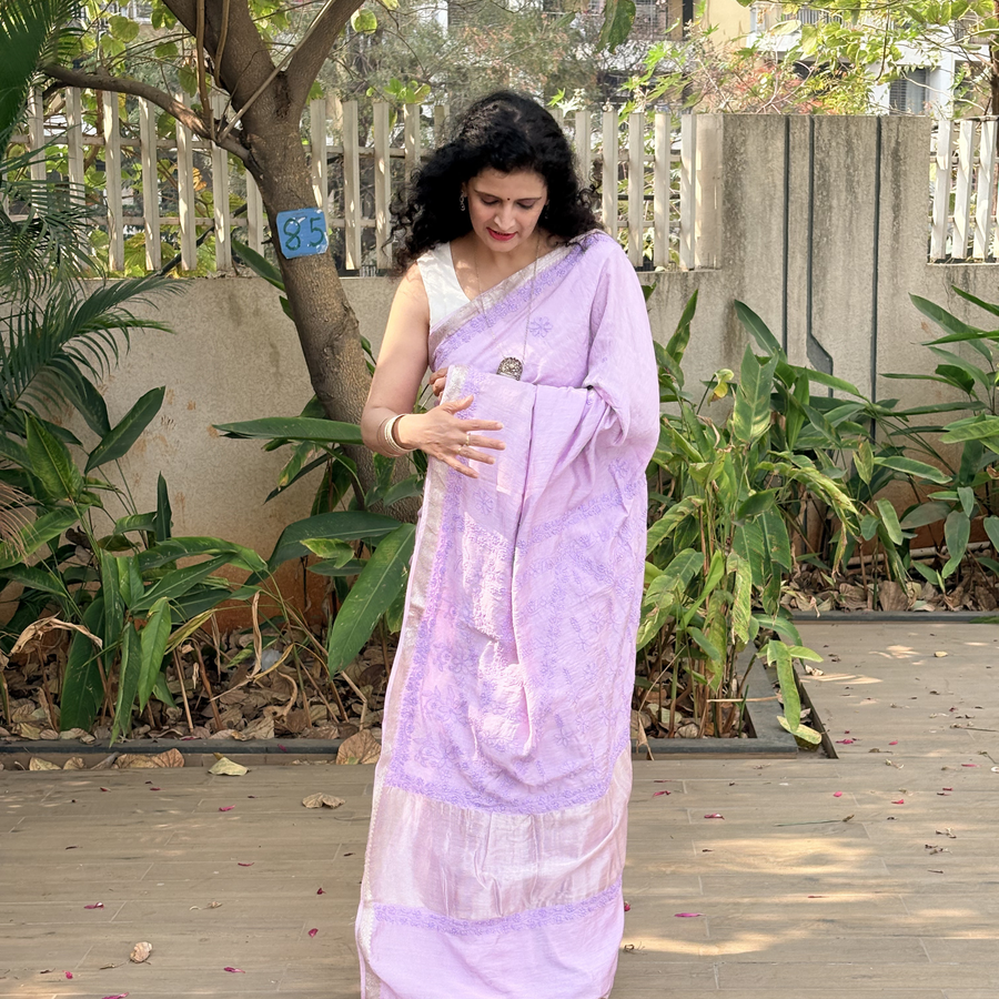 Hand-Embroidered Chanderi Saree