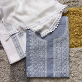 Pure Cotton Hand-Embroidered 3-Piece Unstitched Suit Set