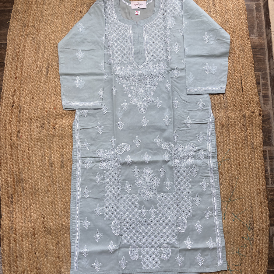 Cotton Hand-Embroidered Kurti with Mukeish Work