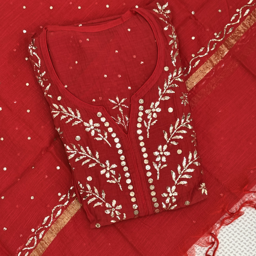 Pure Mul 3-Piece Semi-Stitched Mukeish Co-ord Set