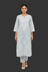Cotton Hand-Embroidered Kurti with Mukeish Work