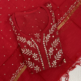 Pure Mul 3-Piece Semi-Stitched Mukeish Co-ord Set
