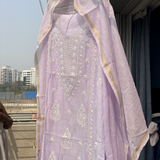 Pure Mul Semi-Stitched 2-Piece Hand-Embroidered Suit Set