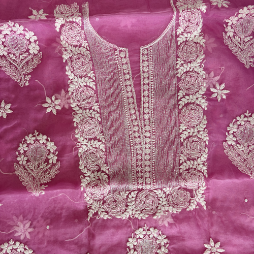Semi Organza Hand-Embroidered 2-Piece Unstitched Suit Set