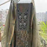 Golden Zari Tissue Hand-Embroidered 2-Piece Unstitched Suit Set