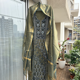 Golden Zari Tissue Hand-Embroidered 2-Piece Unstitched Suit Set