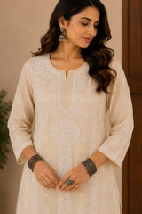 Cotton Hand-Embroidered Kurti with Mukeish Work