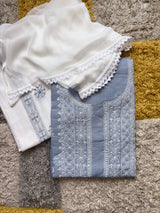 Pure Cotton Hand-Embroidered 3-Piece Unstitched Suit Set