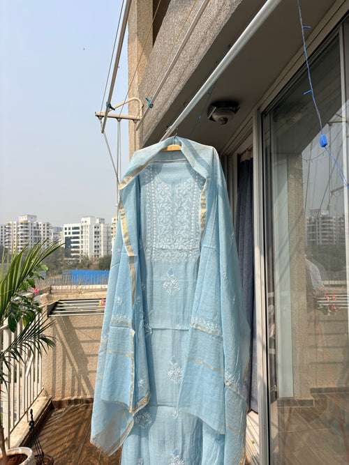 Pure Mul Unstitched 2 pc Suit Set with handmade Jaali