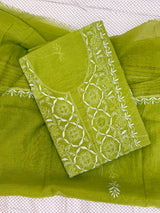 Mul Chanderi Hand-Embroidered 2-Piece Unstitched Suit Set