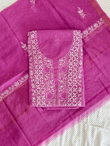 Mul Chanderi Hand-Embroidered 2-Piece Unstitched Suit Set