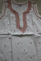 Denim Sleeveless Hand-Embroidered Short Kurti
