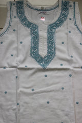 Denim Sleeveless Hand-Embroidered Short Kurti