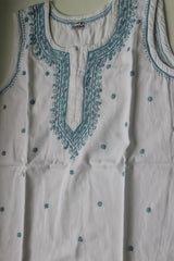 Denim Sleeveless Hand-Embroidered Short Kurti