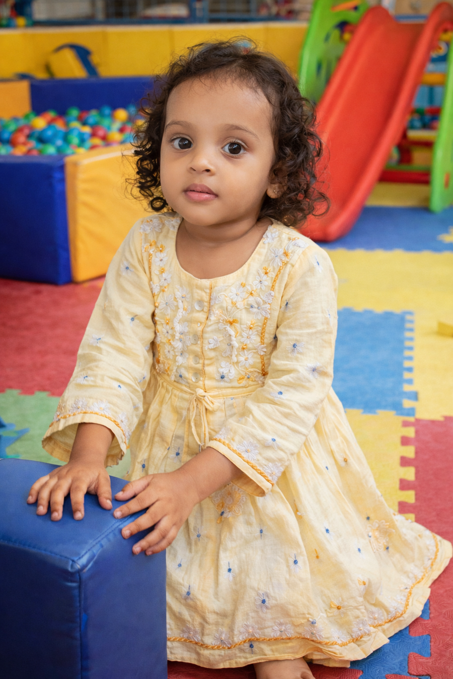 Hand-Embroidered Mul Cotton Full-Sleeve Girls' Frock