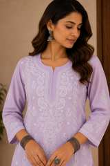 Cotton Hand-Embroidered Kurti with Mukeish Work