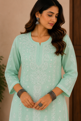 Cotton Hand-Embroidered Kurti with Mukeish Work