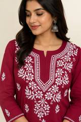 Women's Rayon Hand embroidered Chikankari Kurta