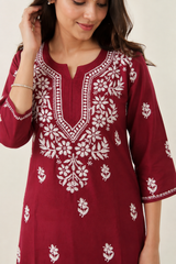 Women's Rayon Hand embroidered Chikankari Kurta