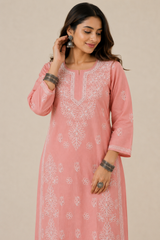 Cotton Hand-Embroidered Kurti with Mukeish Work