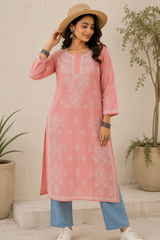 Cotton Hand-Embroidered Kurti with Mukeish Work