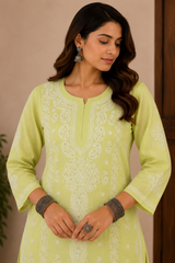 Cotton Hand-Embroidered Kurti with Mukeish Work