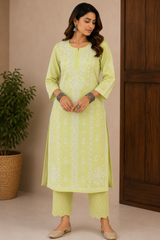 Cotton Hand-Embroidered Kurti with Mukeish Work
