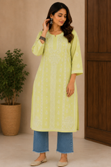 Cotton Hand-Embroidered Kurti with Mukeish Work