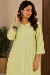 Cotton Hand-Embroidered Kurti with Mukeish Work