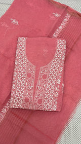 Mul Chanderi Hand-Embroidered 2-Piece Unstitched Suit Set