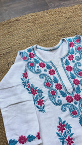Women's Linen Floral Embroidered Cotton Kurtis