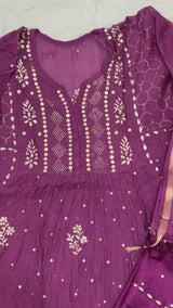 Pure Mul 3-Piece Semi-Stitched Mukeish Co-ord Set